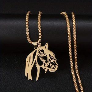 Horse Head Stainless Steel Pendant Necklace Gold Finish